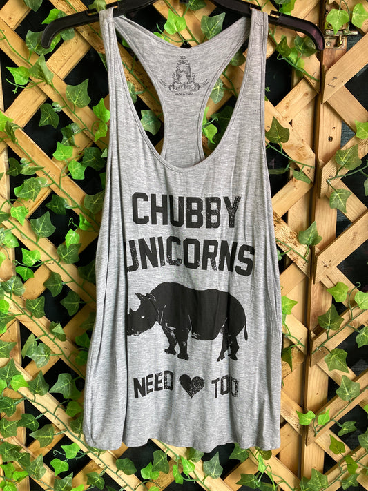 Bear Dance “Chubby Unicorns Need Love Too” Cross Back Tank Top