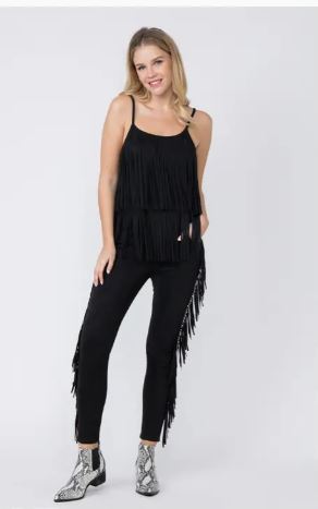 Vocal Fringe Side Detail Pockets Ankle Suede Pants