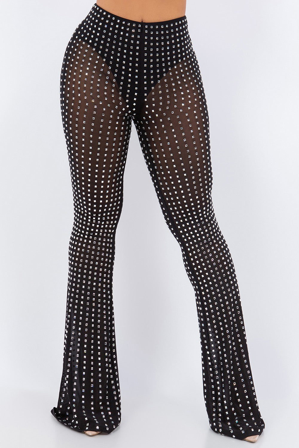 Bear Dance Mesh Pants With Square Studs