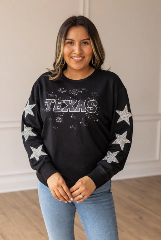 Lone Star State Crewneck Long Sleeve T-shirt in Black