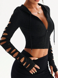Shadow Lace-Up Sleeve Cropped Hoodie