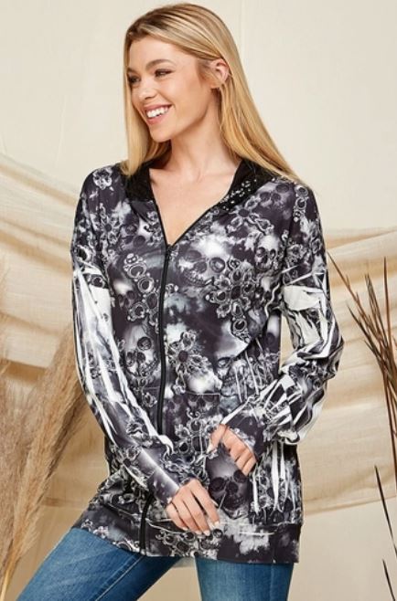 Blumin Full Zip Printed Jacket with Sequins Contrast Hoodie