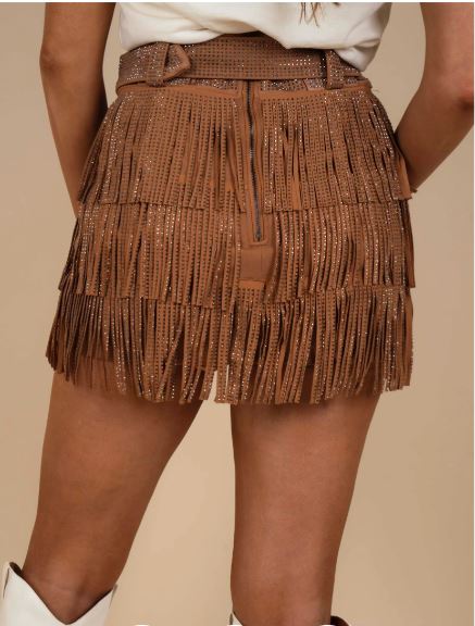 ChaCha Rhinestone Fringe Skirt With Built-in Shorts