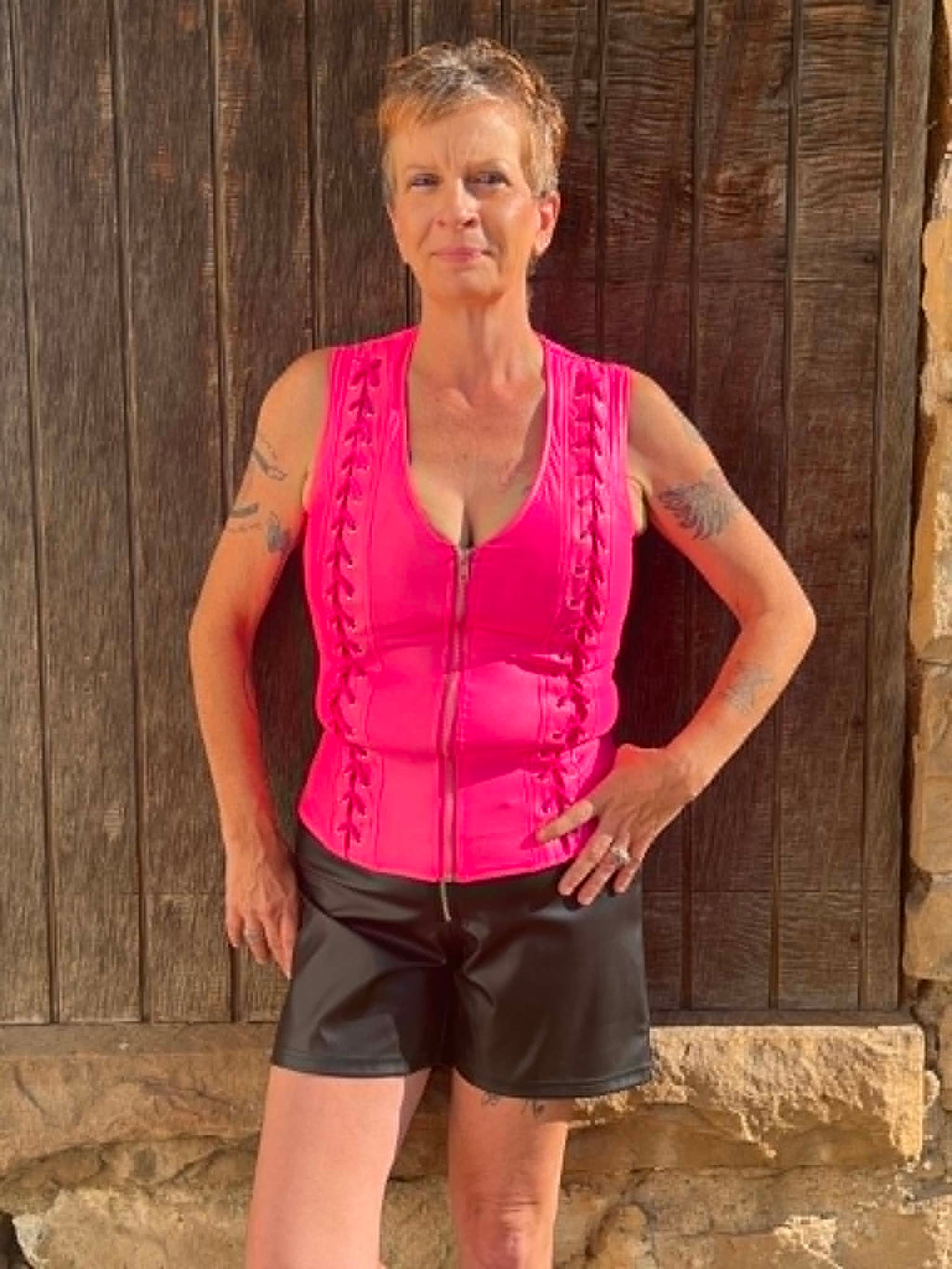Lace-Up Zip Corset Tank
