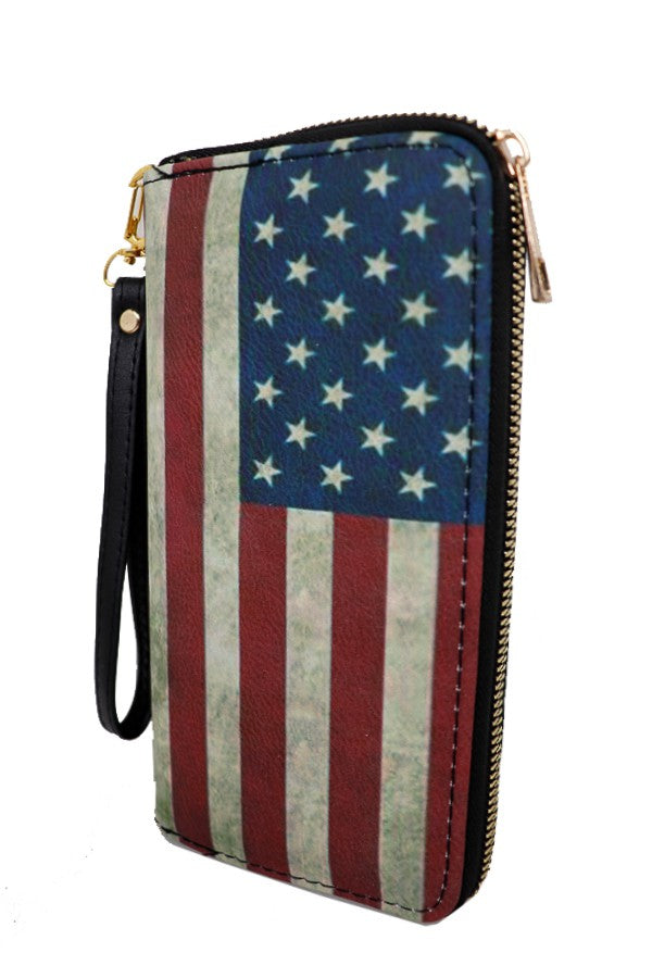 Vintage American Flag PU Leather Continental Wallet