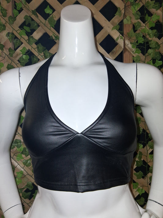 Pleather Halter Croop