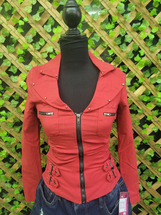 Hearts Rob Red Zipper Front Closure Buckle Side Jacket