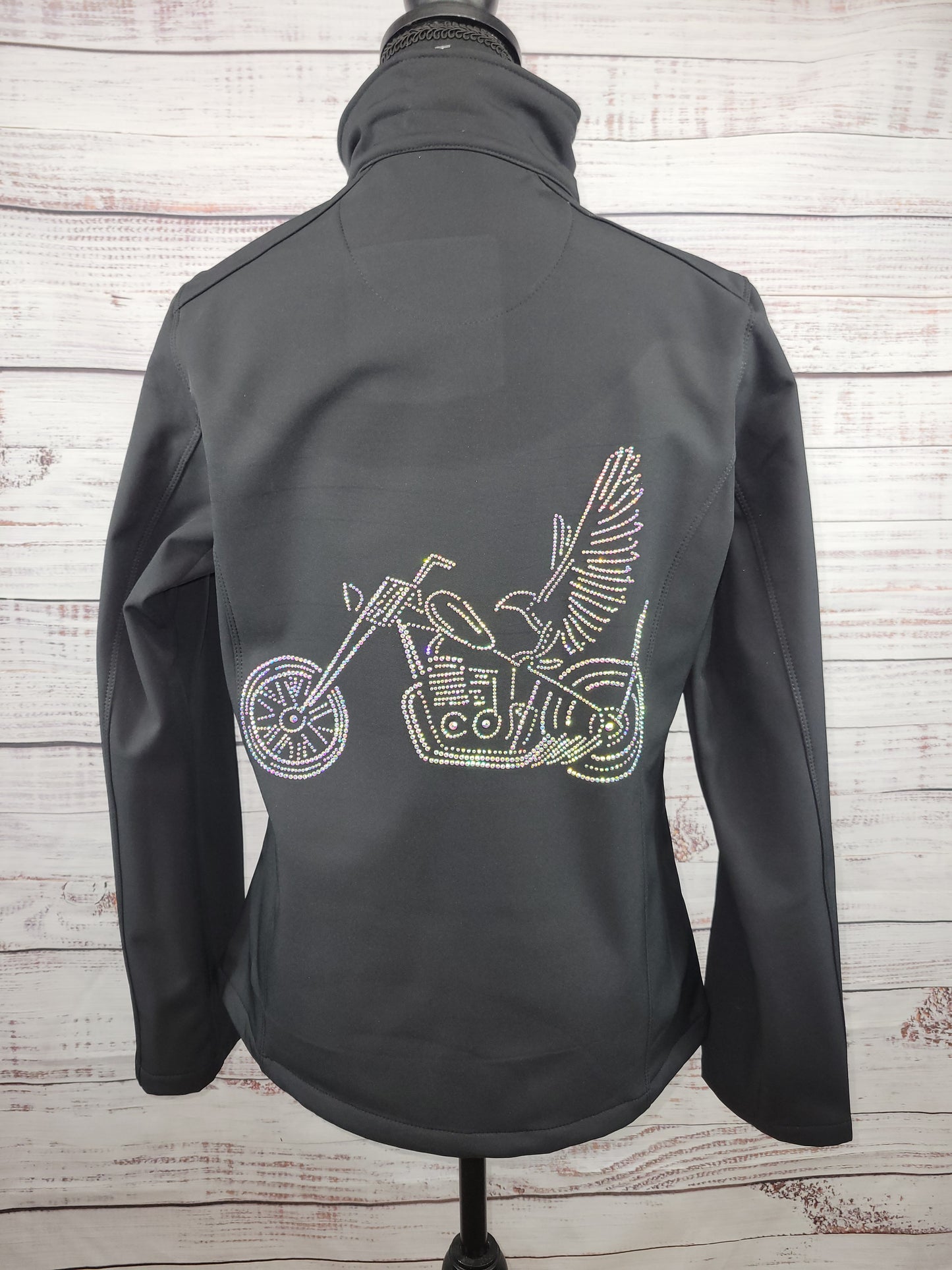 Rhinestone Motorcycle Eagle Softshell Jacket