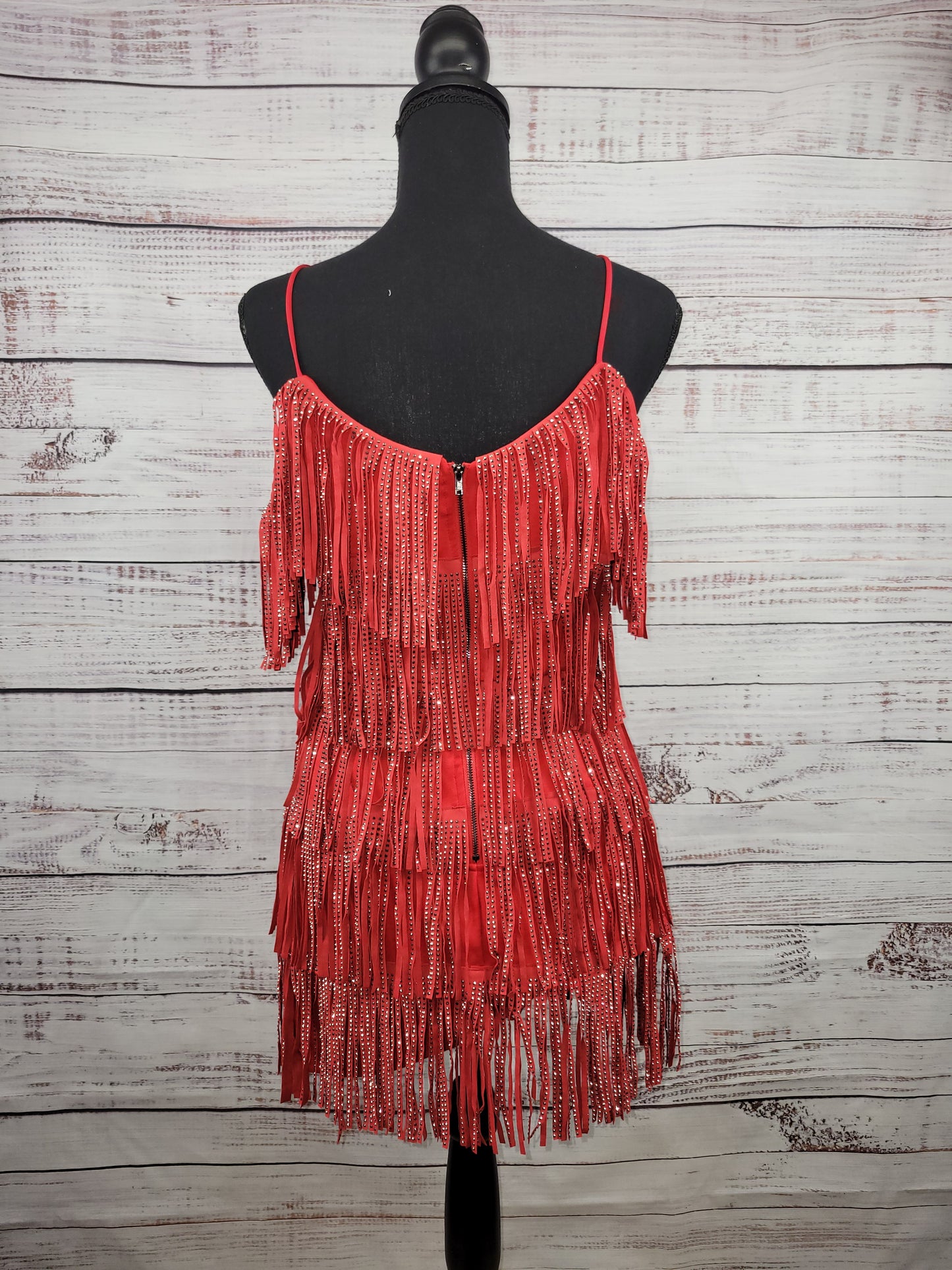 Red Cha Cha Rhinestone Fringe Dress