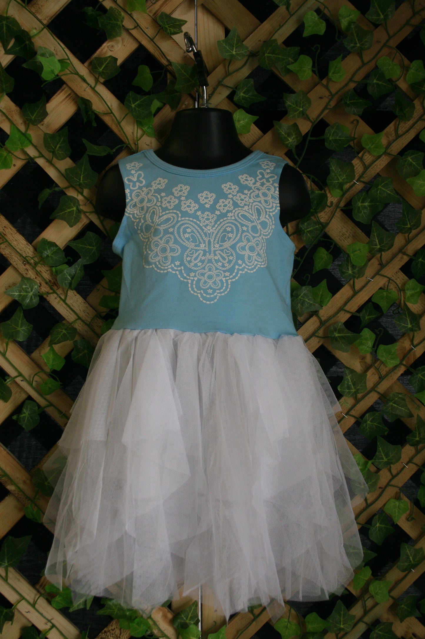 Sleeveless Blue and White Butterfly Dress