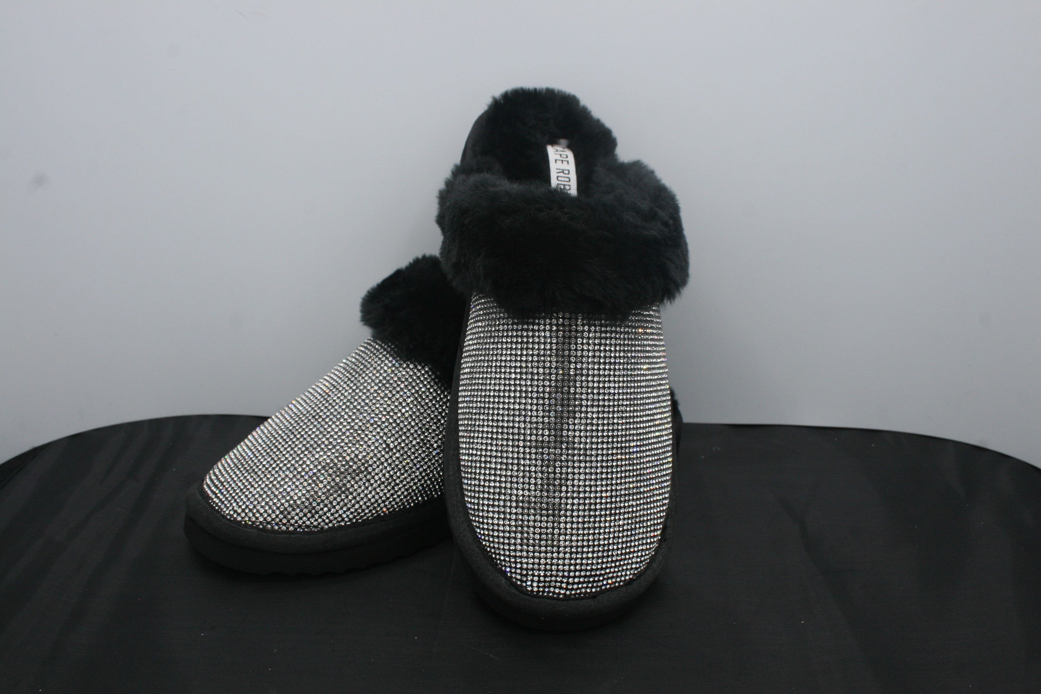 Fur rhinestone online slippers