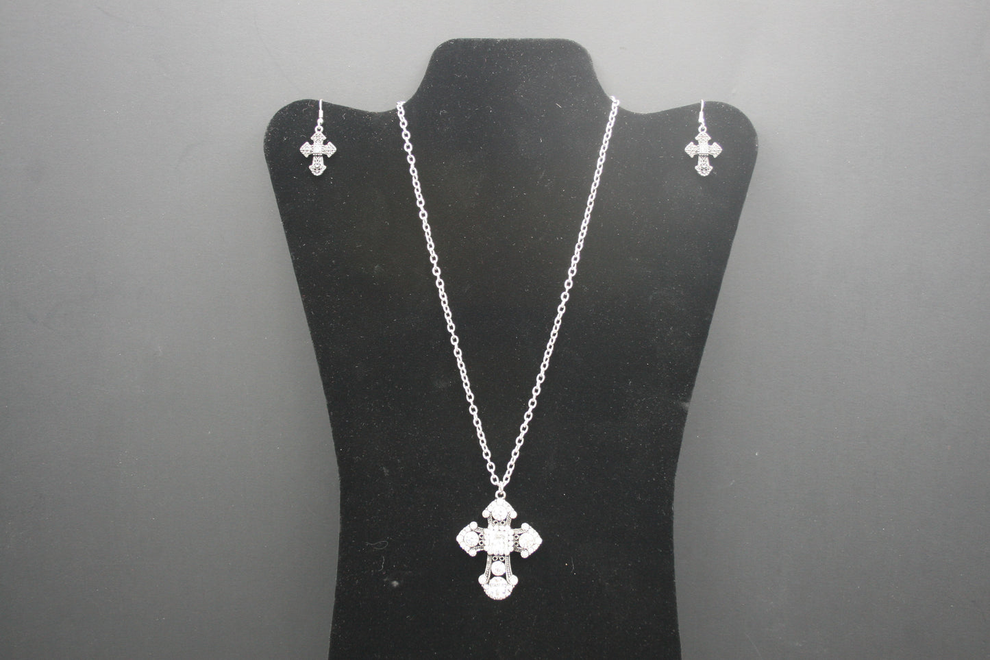 Square Rhinestone Cross Necklace and Earring Set