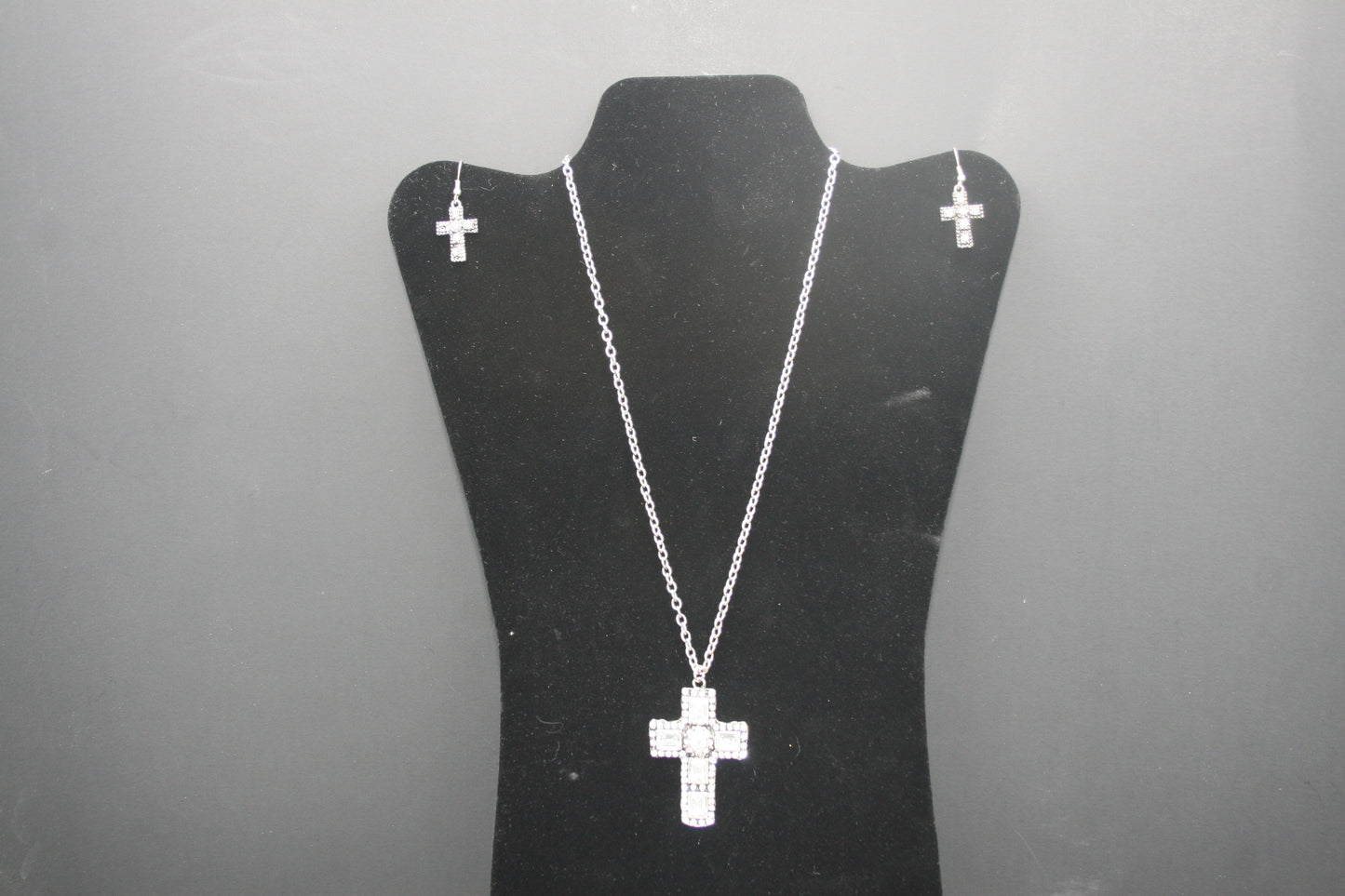 Rectangular Rhinestone Cross Necklace and Earring Set