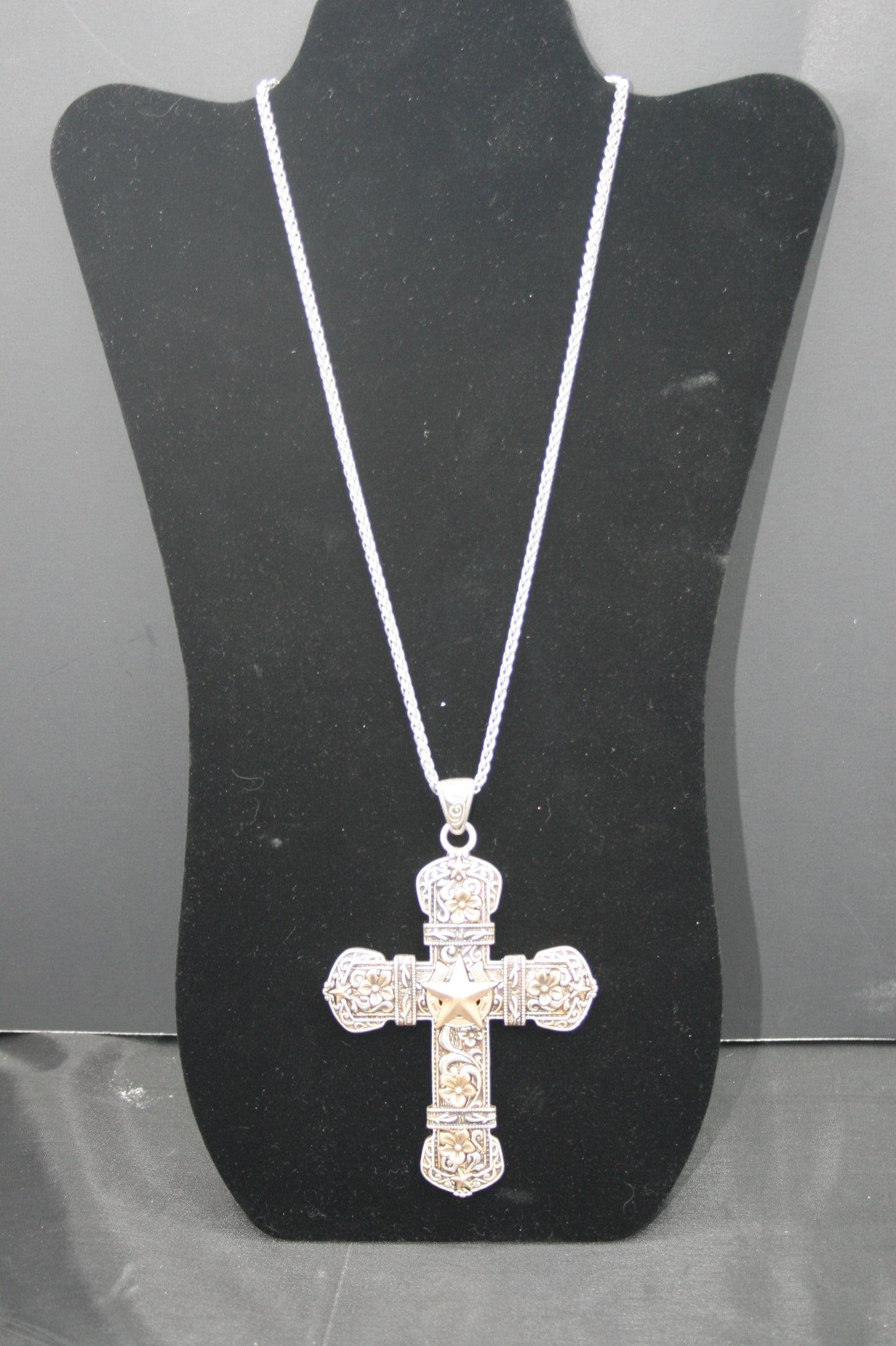 Long Cross Necklace With Star Detail