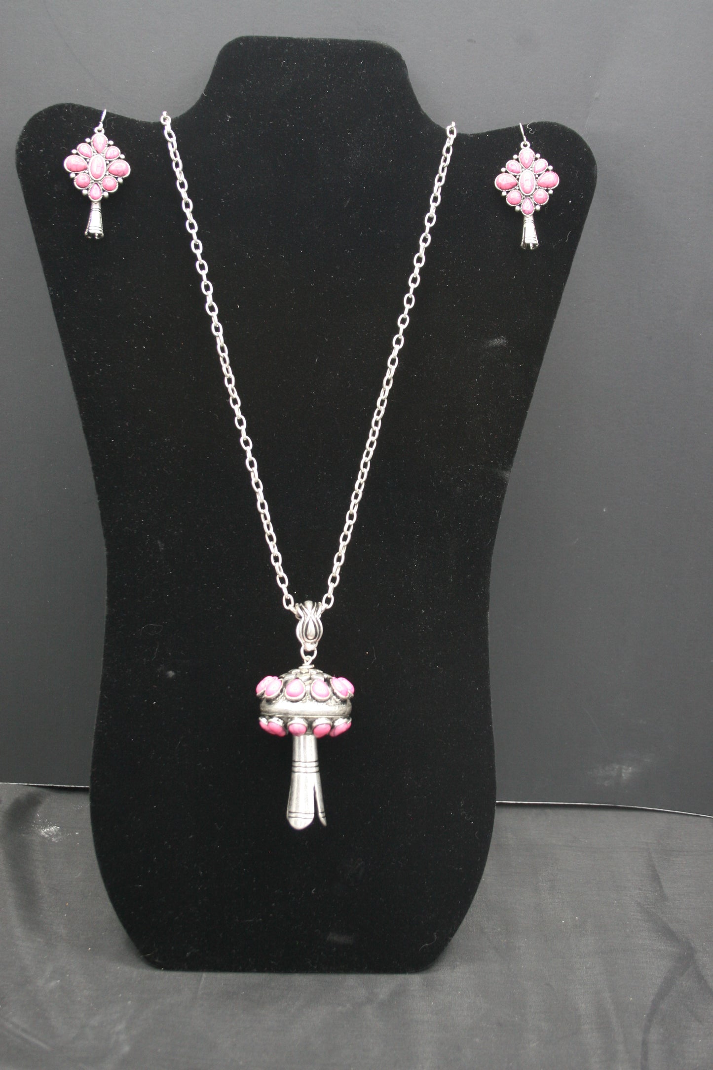 Pink Abstract Flower Necklace and Earring Set