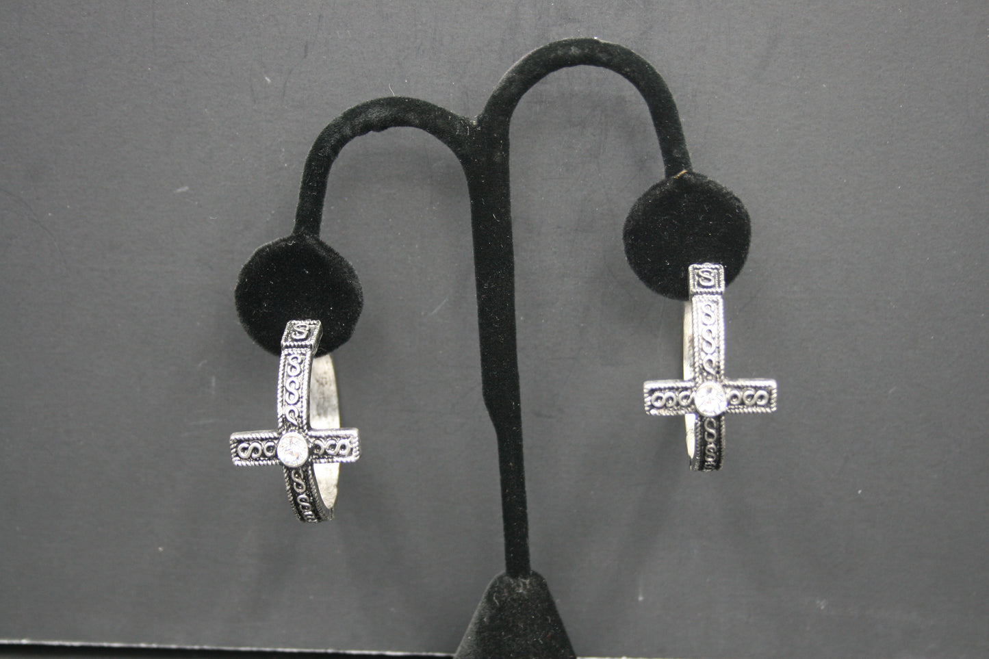 Hoop Earrings with Cross and Rhinestone Detail
