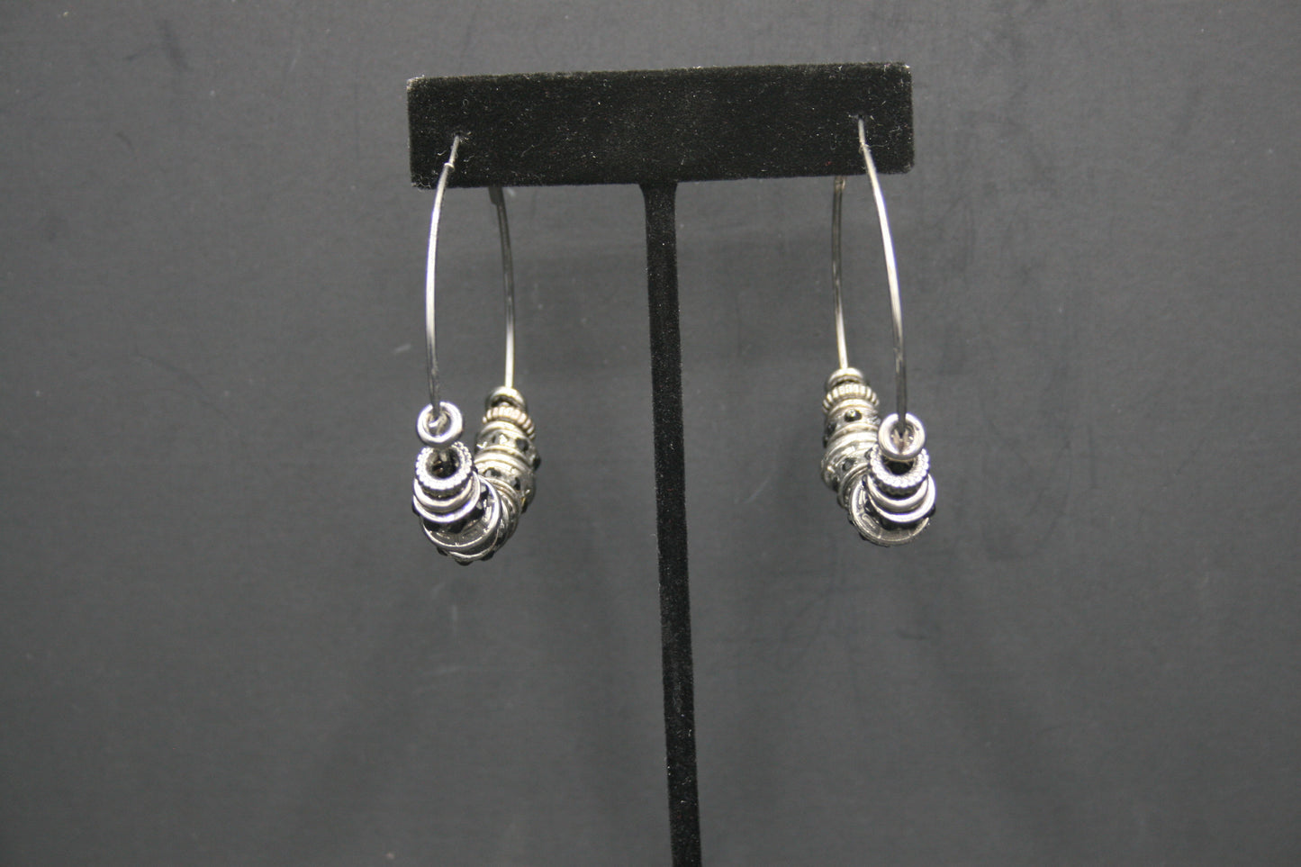 Hoop Earrings with Beads and Black Rhinestones