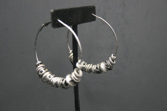 Hoop Earrings with Beads and Black Rhinestones