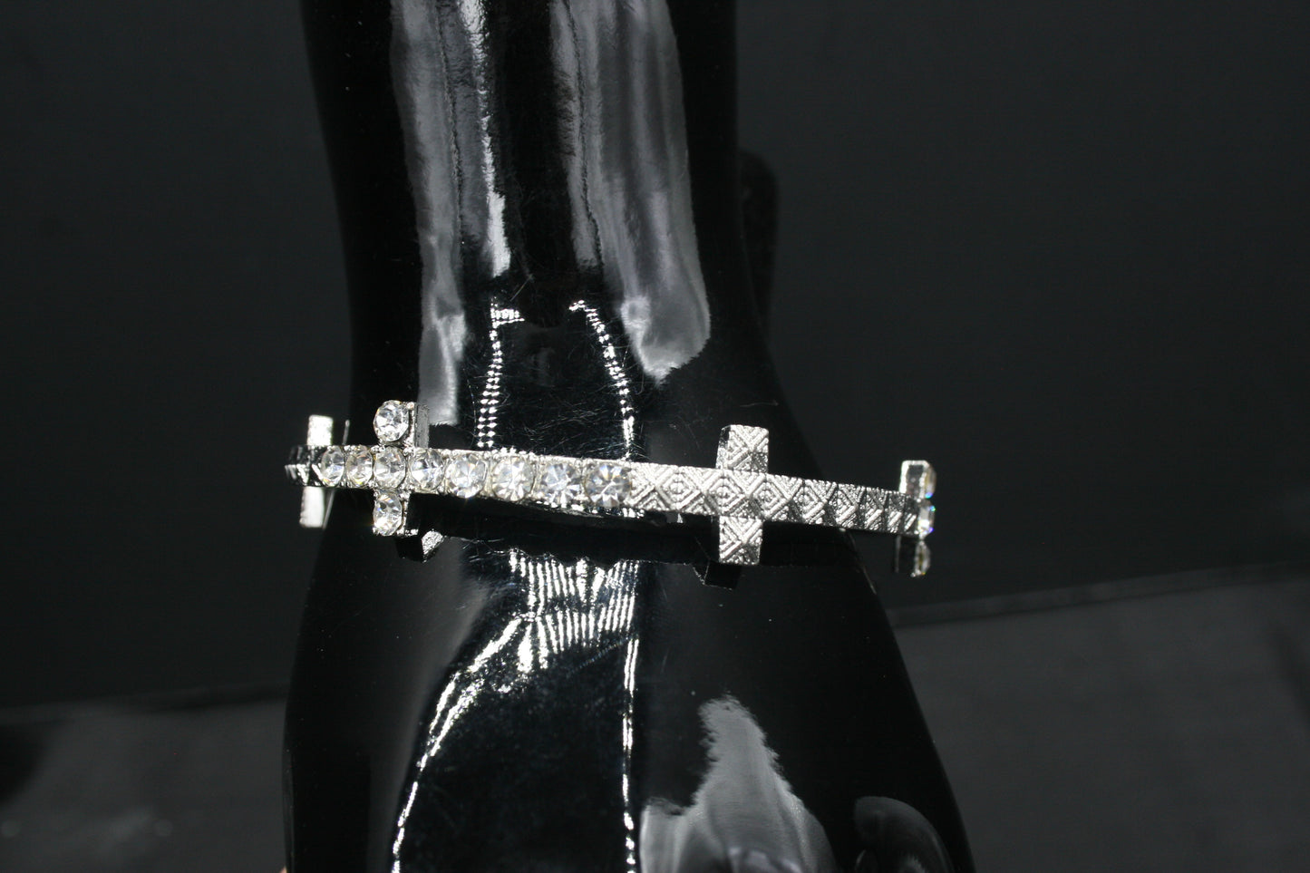 Silver Rhinestone Cross Bracelet