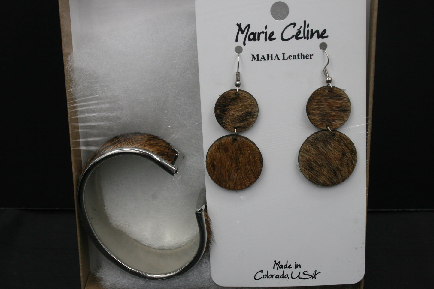 Brown Leather Earring and Bracelet Set