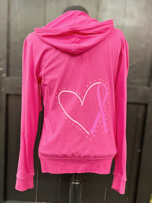 Pink light weight zip jacket HOPE W/ heart and pink ribbon.