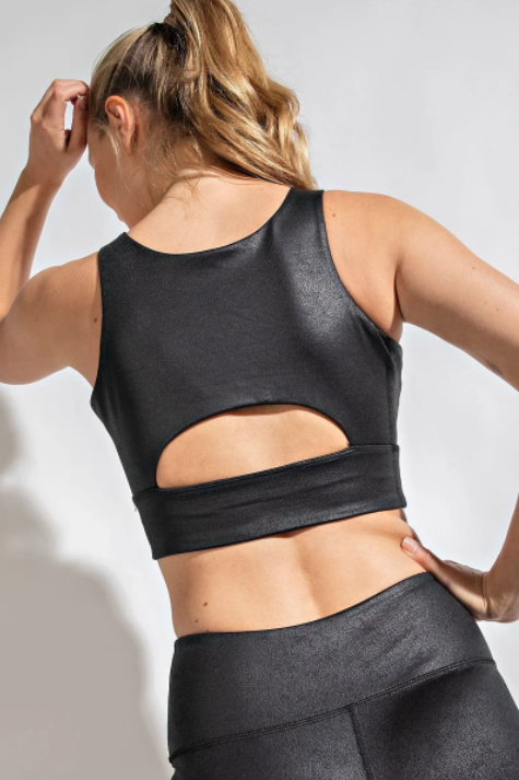 Faux leather sports bra shop