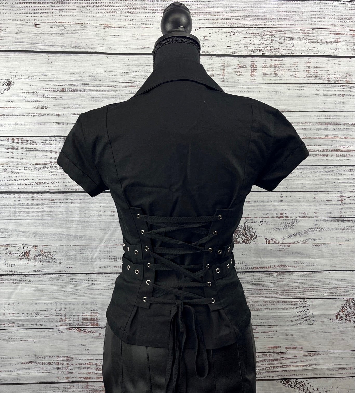 Mechanic Style Zip Up Top with Corset Back